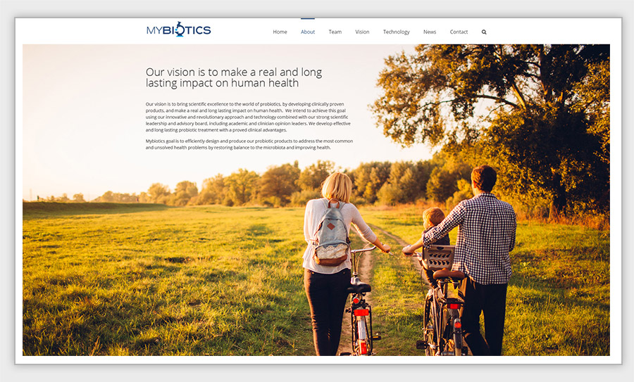 Web design of MyBiotics site